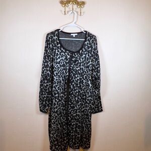Notations Black and Gray Animal Printed Long Cardigan. Size M